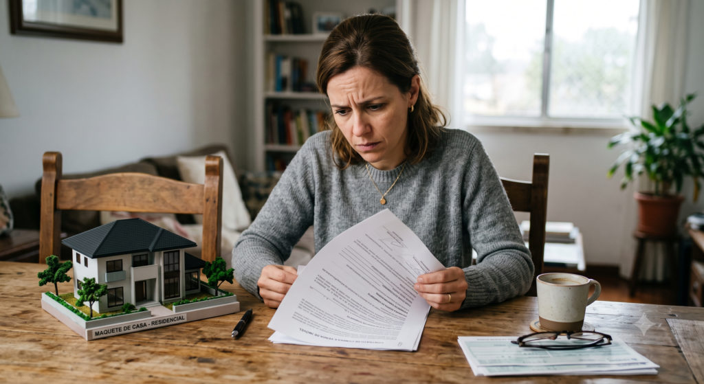 Pessoa analisando contrato para fazer distrato imobiliário e cancelar a compra do imóvel